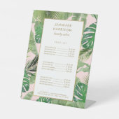 Signe De Table Aquarelle Feuille tropical Motif sur rose (Recto)