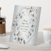 Signe De Table Aquarelle Fleurs blanches Cadre doré Argent Turquo (In SItu)