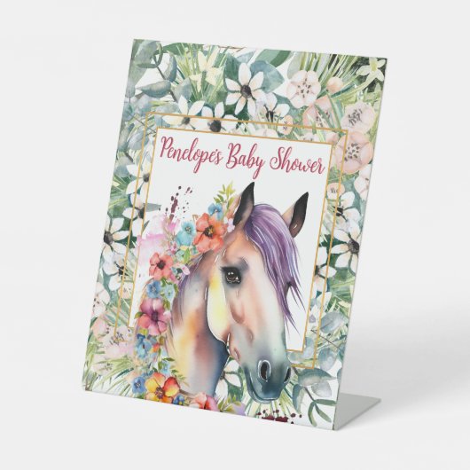 Signe De Table Aquarelle Floral Horse Baby shower (Recto)