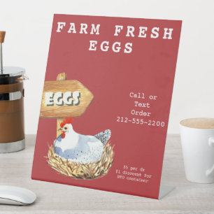 Signe De Table Aquarelle Hen Farm Oeufs frais