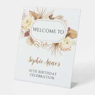 Signe De Table Aquarelle ivoire Fleurs Pampas Grass Anniversaire