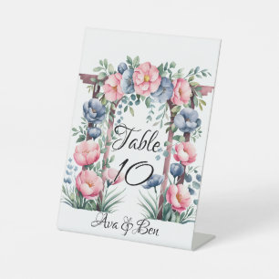 Signe De Table Aquarelle Mariage Arch rose et bleu fleurs