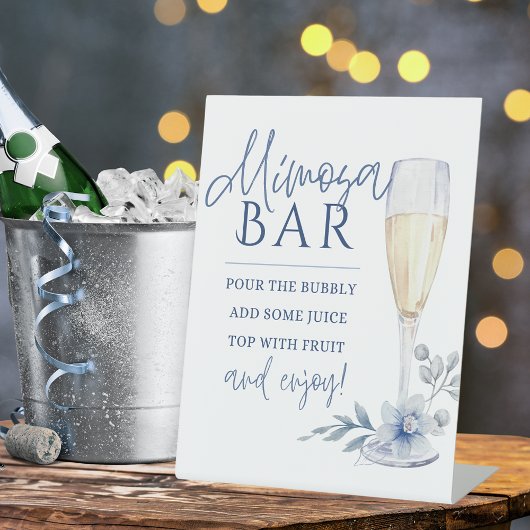 Signe De Table Aquarelle Mimosa Bar Champagne Floral Bleu