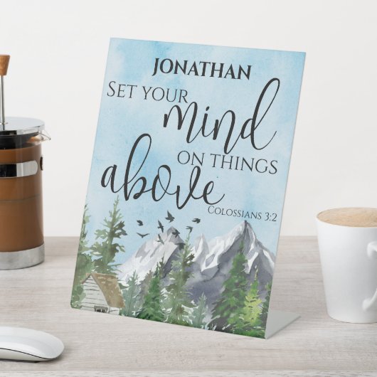 Signe De Table Aquarelle Nature Bible Chrétienne Verse Nom Cadeau (In SItu)