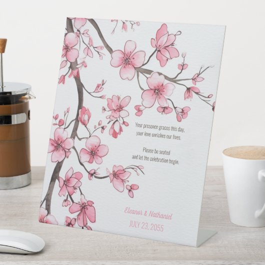 Signe De Table Aquarelle rose cerisier Mariage floral (In SItu)