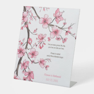 Signe De Table Aquarelle rose cerisier Mariage floral