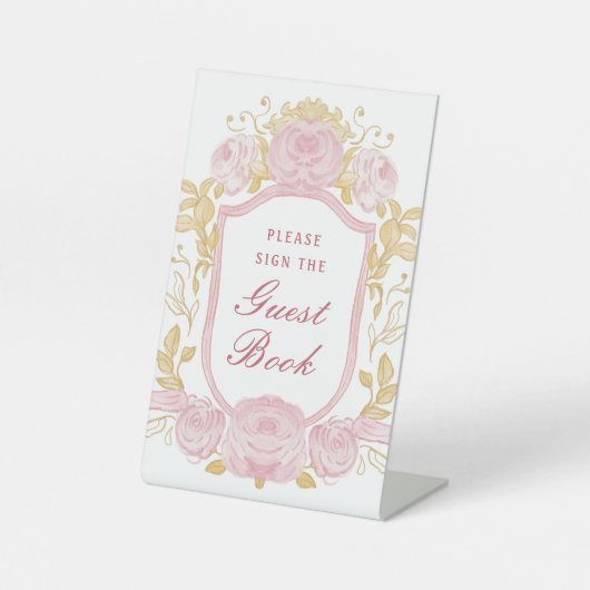 Signe De Table Aquarelle Rose Crest Livre d'invité (Recto)
