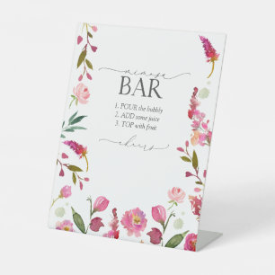 Signe De Table Aquarelle rose Fleurs Fête des mariées Mimosa Bar