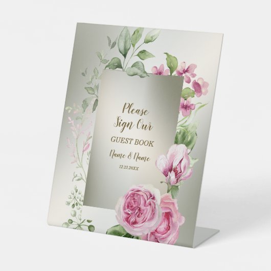 Signe De Table Aquarelle rose Floral Frame Bronze brillant (Recto)