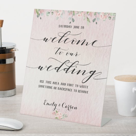 Signe De Table Aquarelle rose pâle Vert Mariage de bienvenue (In SItu)