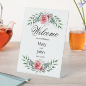 Signe De Table Aquarelle Rose Rose Vert Mariage de feuillage (In SItu)