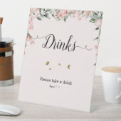 Signe De Table Aquarelle Roses roses avec papillons Boissons (In SItu)