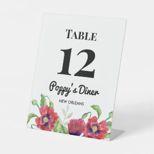 Signe De Table Aquarelle Rouge Poppies Floral Art Café Table Tent