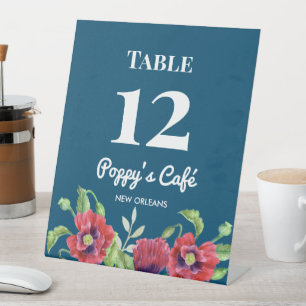 Signe De Table Aquarelle Rouge Poppies Floral Illustration Café