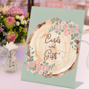 Signe De Table Aquarelle rustique Bois Slice Sage Vert