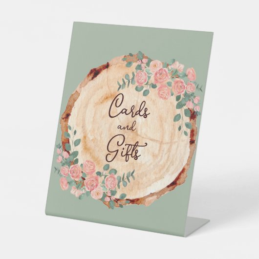 Signe De Table Aquarelle rustique Bois Slice Sage Vert (Recto)