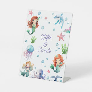 Signe De Table Aquarelle Sirène Anniversaire de fête Tabletop Cad
