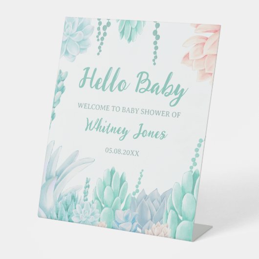 Signe De Table Aquarelle Succulente Cute Boy Baby shower Bienvenu (Recto)