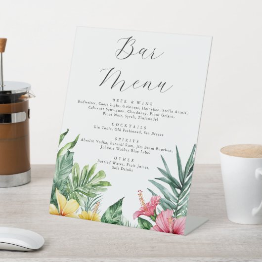 Signe De Table Aquarelle Tropical Floral Bar Menu Mariage (In SItu)