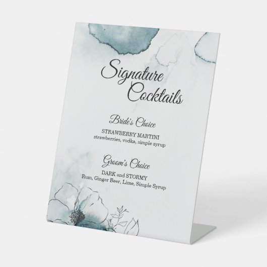 Signe De Table Aquarelle turquoise Croquis Mariage Cocktail Menu (Recto)