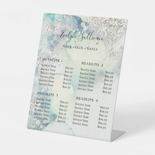 Signe De Table Aquarelle turquoise parties scintillant argentée (Recto)