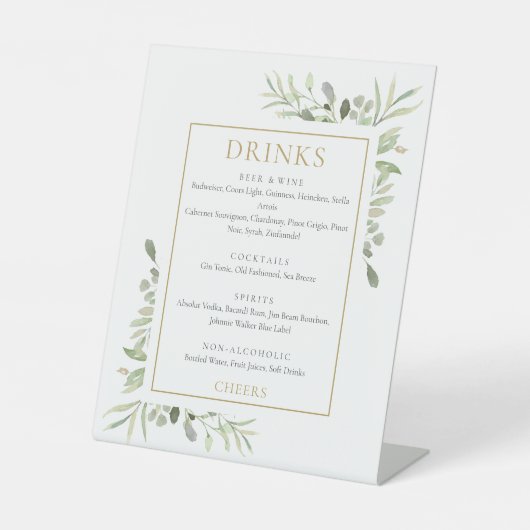 Signe De Table Aquarelle Vert Boissons Menu (Recto)