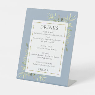 Signe De Table Aquarelle Vert Boissons Menu Dusty Blue