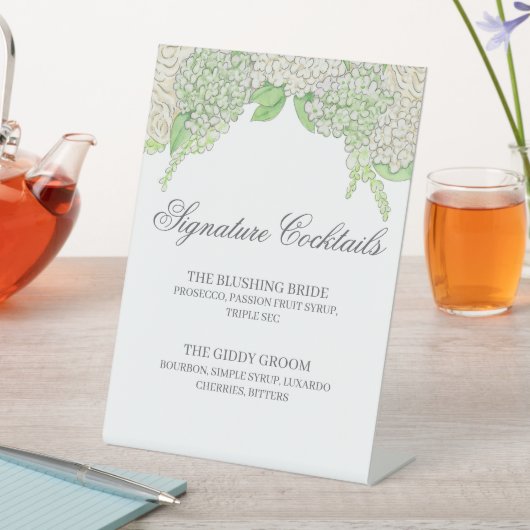 Signe De Table Aquarelle Vert et Blanc Hydrangea Cocktail Menu (In SItu)