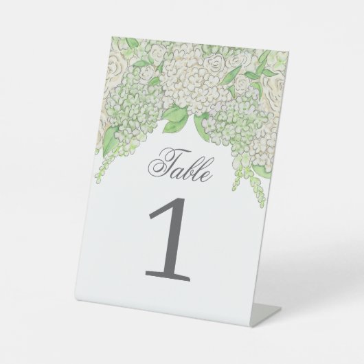 Signe De Table Aquarelle vert et blanc Mariage Hydrangea (Recto)
