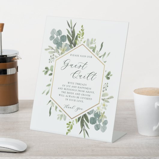 Signe De Table Aquarelle verte Hexagon Mariage Guest Quilt (In SItu)