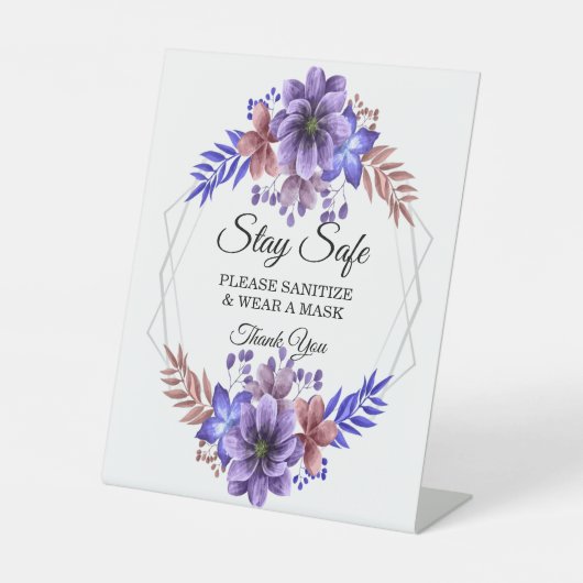 Signe De Table Aquarelle violet et bleu Sécurité Florale (Recto)