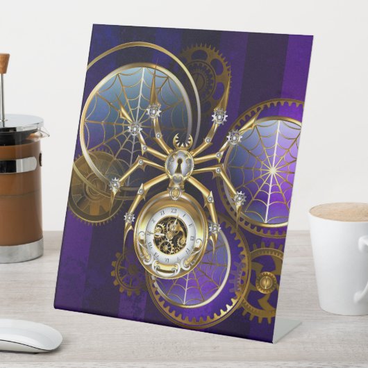 Signe De Table Araignée Steampunk sur fond violet (In SItu)