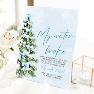 Signe De Table Arbre de Noël Ruban Bleu My Water Broke Baby Showe