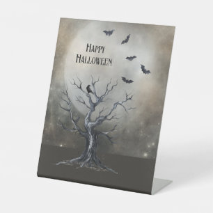 Signe De Table Arbre effrayant d'Halloween avec corbeau et chauve