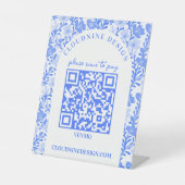 Signe De Table Arc Floral Bleu Blanc CODE QR PAIEMENT SCAN (Recto)