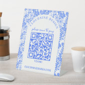 Signe De Table Arc Floral Bleu Blanc CODE QR PAIEMENT SCAN (In SItu)