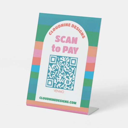 Signe De Table Arch Rétro Rayures CODE QR PAIEMENT SCAN (Recto)