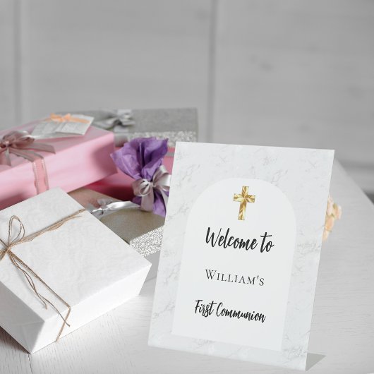 Signe De Table Arche en marbre Première communion bienvenue