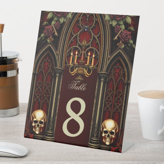 Signe De Table Arche gothique aux crânes. (In SItu)