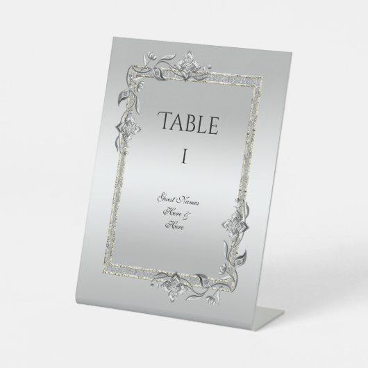 Signe De Table Argent Gem & Parties scintillant 25e anniversaire  (Recto)