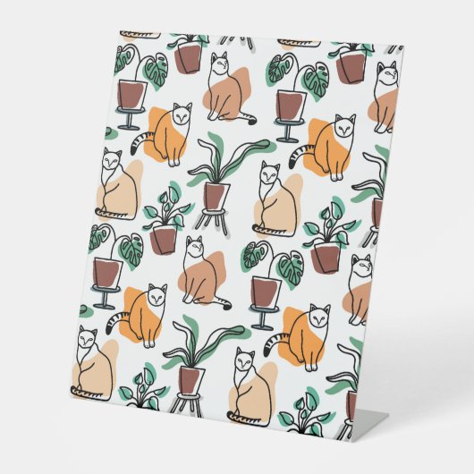 Signe De Table Art de trait dessin chats et fleurs (Recto)