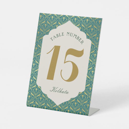 Signe De Table Art Déco Gold Floral Numéro et nom de la table (Recto)