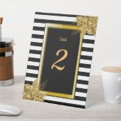 Signe De Table Art Déco, Gold Roses Stripes Mariage Numéro de tab (In SItu)