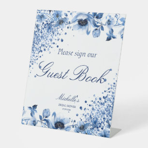 Signe De Table Asiatique Chinoiserie Bleu clair Floral Livre d'hô