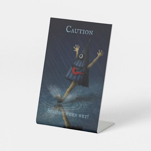 Signe De Table "Attention. Splashy When Wet !" Jour de la pluie d (Recto)