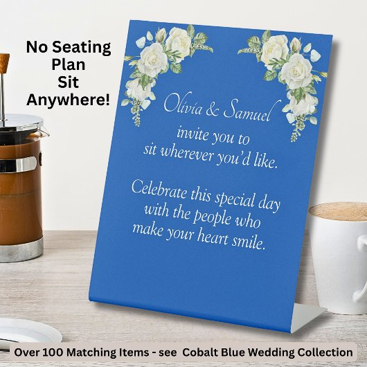 Signe De Table Aucun tableau de sièges - Mariage Cobalt bleu et b