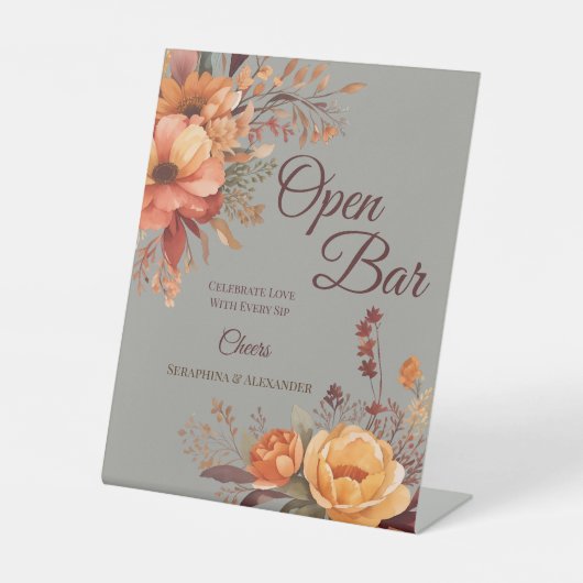 Signe De Table Automne aquarelle Rustique Floral Mariage Tabletop (Recto)