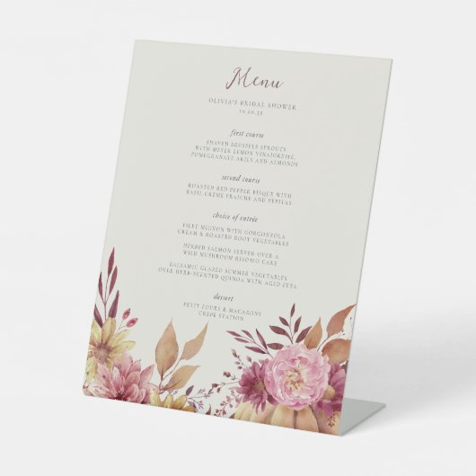 Signe De Table Automne Citrouille et Fleur sauvage Automne Menu d (Recto)