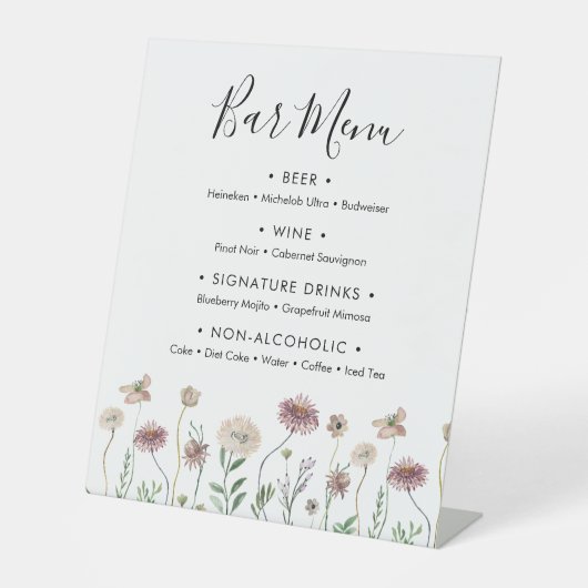 Signe De Table Automne Fleur sauvage Mariage Bar Menu Signal (Recto)
