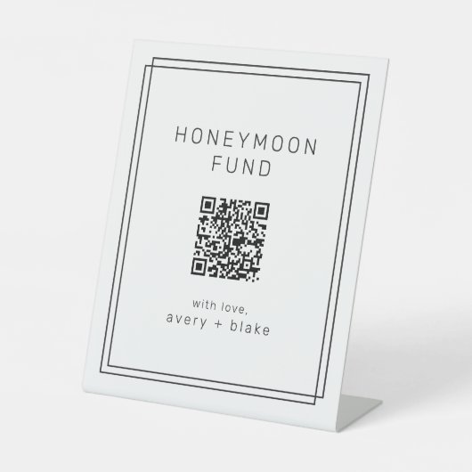Signe De Table AVERA Moderne QR Code Mariage Honeymoon Fund (Recto)